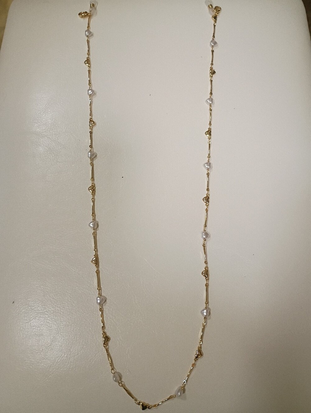 Gold Pearl Heart Eyeglass Chain Sunglasses Strap Mask Lanyard Holder 26" New
